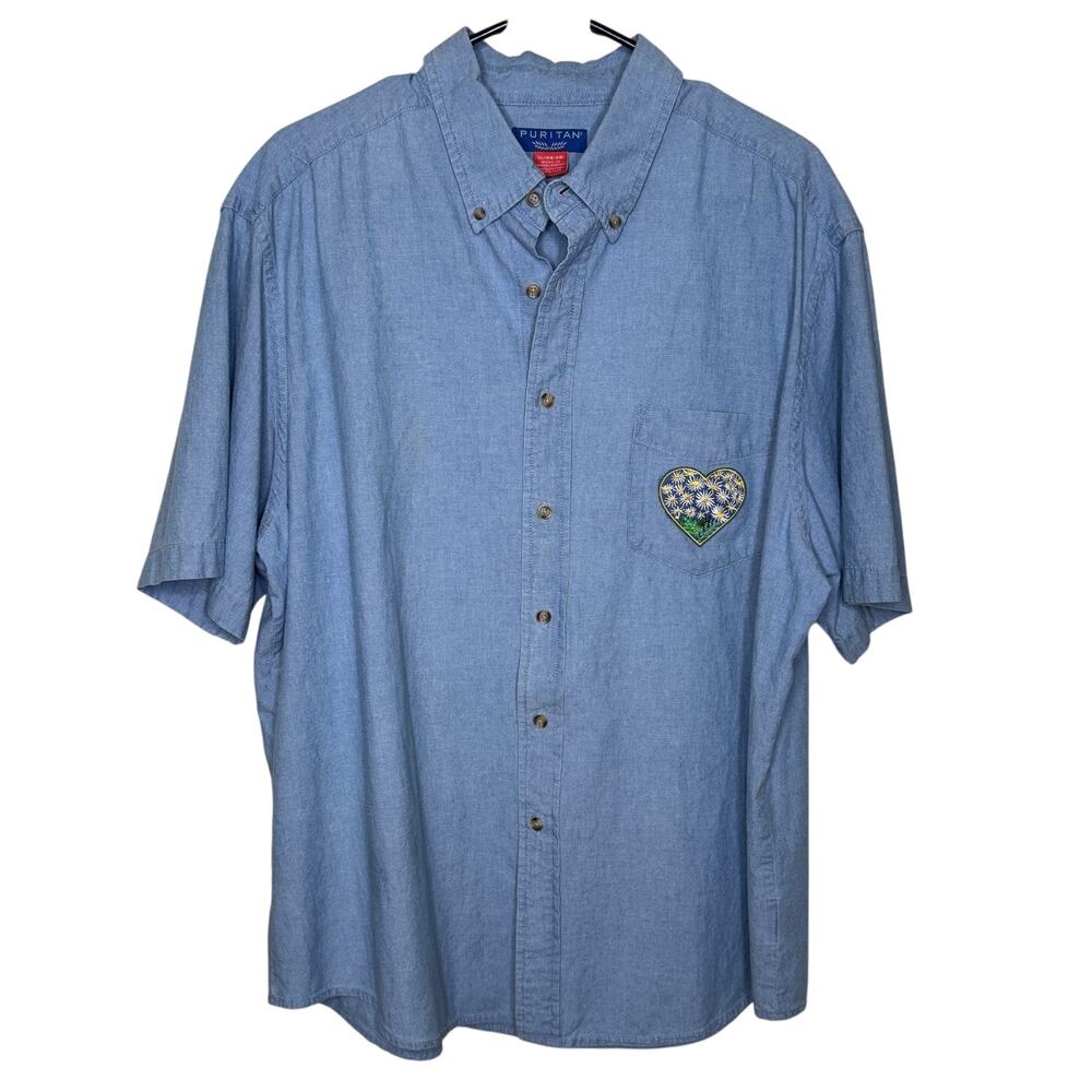Vintage Women's Puritan  Peacock Embroidered Short Sleeve Shirt Size: XL